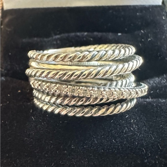 David Yurman Silver twisted crossover with diamonds. 12 mm - Picture 7 of 11